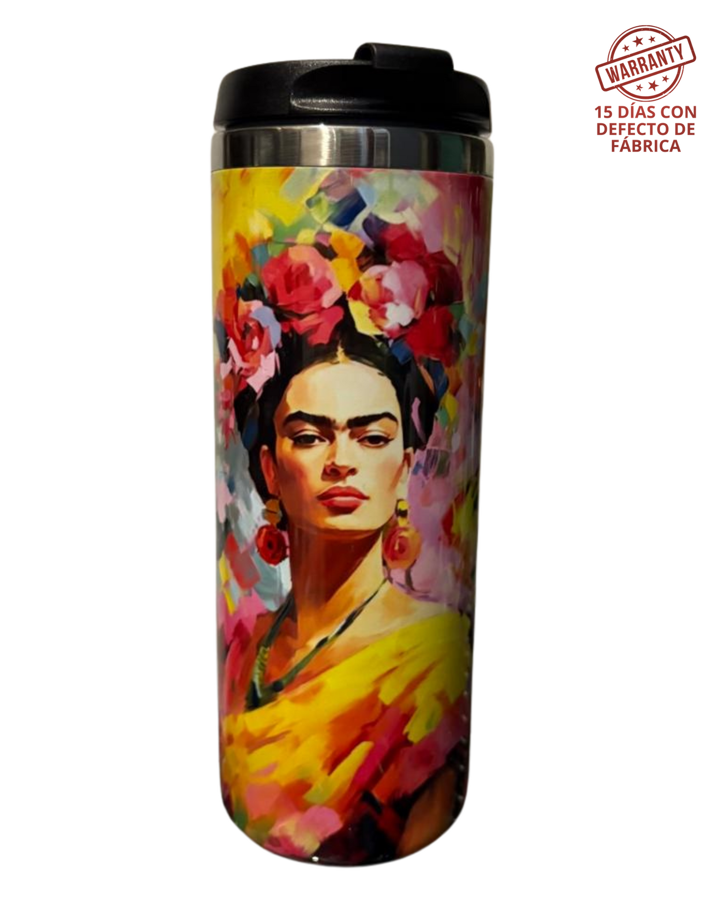 Termo "Frida Kahlo" con franja cromada de 450ml