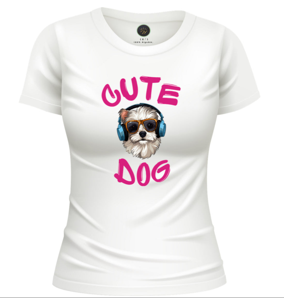 Playera para mujer “cute dog” con brillos tornasol