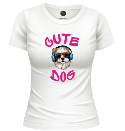 Playera para mujer “cute dog” con brillos tornasol