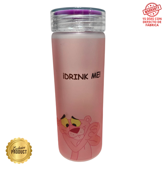 Vaso de vidrio satinado  16 oz (500ml) "Pantera Rosa"